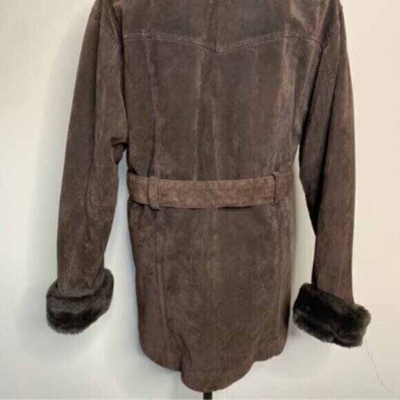 Wilsons Leather Brown Faux Fur Collar Cuffs Suede Leather Coat - Picture 14 of 17